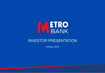 INVESTOR PRESENTATION  October 2019  Disclaimer  NOT FOR DISTRIBUTION TO ANY PERSON OR ADDRESS IN