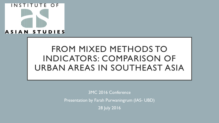 from mixed methods to indicators comparison of urban