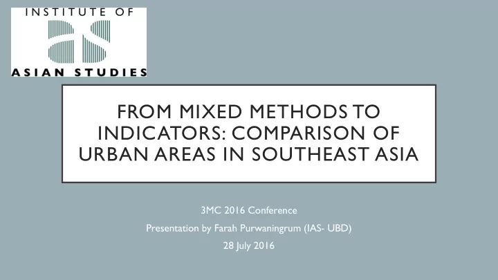 from mixed methods to indicators comparison of urban