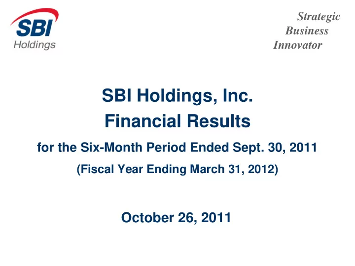 sbi holdings inc financial results