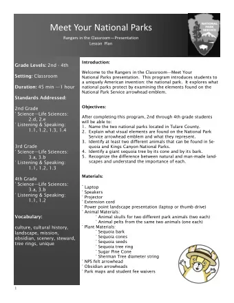 Meet Your National Parks Rangers in the Classroom  Presentation  Lesson  Plan  Introduction: