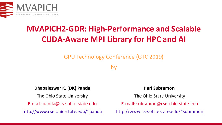 mvapich2 gdr high performance and scalable cuda aware mpi