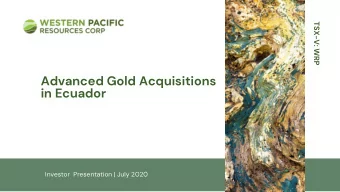 Advanced Gold Acquisitions  in Ecuador  Investor  Presentation | July 2020  Disclaimer  This