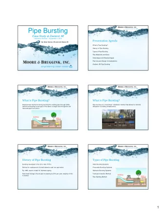 Pipe Bursting  Case Study at Zeeland, MI  Collections Seminar  September 6, 2012