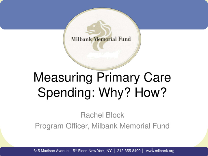 measuring primary care spending why how