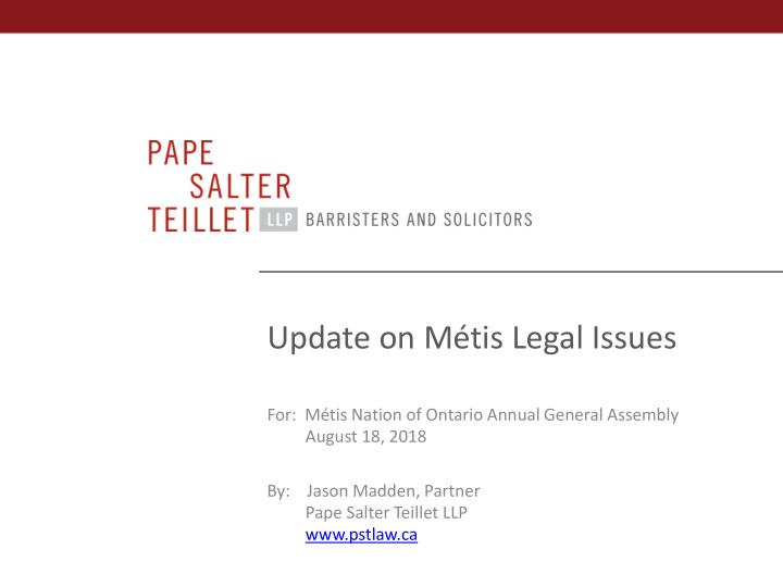 update on m tis legal issues