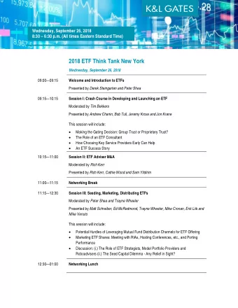 2018 ETF Think Tank New York Wednesday, September 26, 2018  09:0009:15  Welcome and Introduction