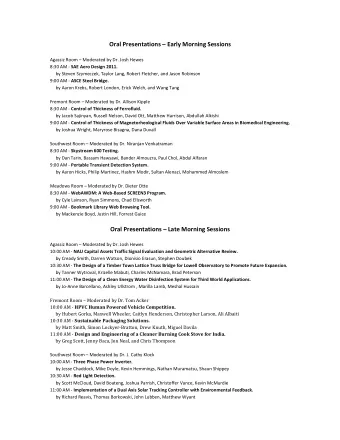 Oral Presentations  Early Morning Sessions  Agassiz Room  Moderated by Dr. Josh Hewes 8:30 AM