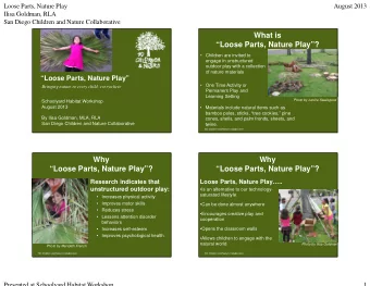 What is  Loose Parts, Nature Play?   Children are invited to  engage in unstructured