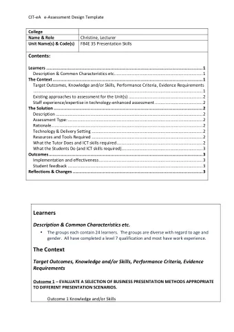 Learners   Description  &amp;  Common  Characteristics  etc.    The  groups