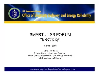 SMART ULSS FORUM  Electricity  March , 2008  Patricia Hoffman  Principal Deputy Assistant
