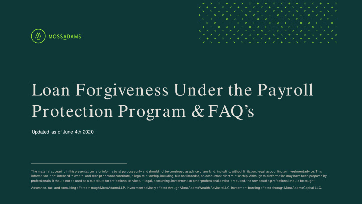 loan forgiveness under the payroll protection program faq