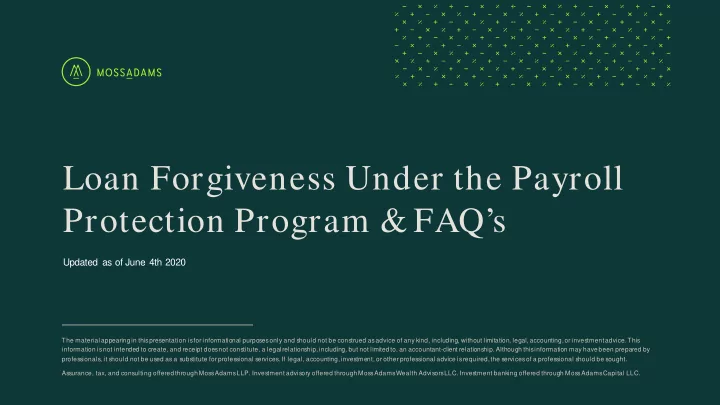 loan forgiveness under the payroll protection program faq