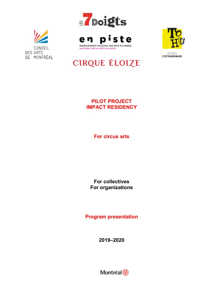 pilot project impact residency for circus arts