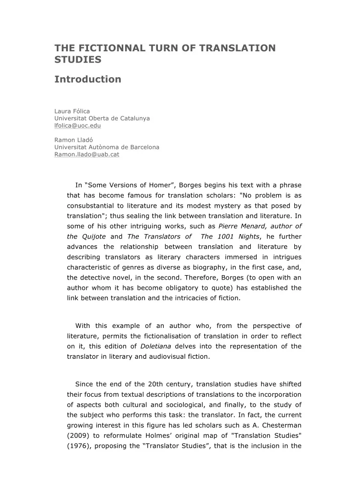 the fictionnal turn of translation studies