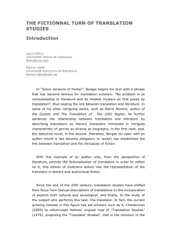 THE FICTIONNAL TURN OF TRANSLATION  STUDIES  Introduction  Laura Flica  Universitat Oberta de