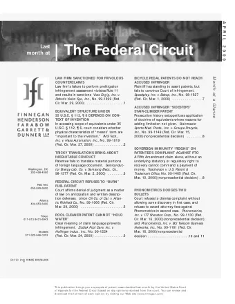 The Federal Circuit  month at  M ont h at  a Glance  LAW FIRM  SANCTIONED FOR FRIVOLOUS  BICYCLE