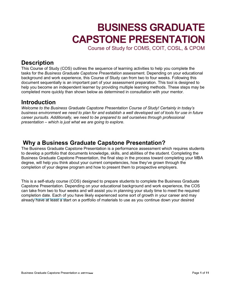 business graduate capstone presentation
