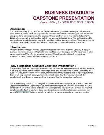BUSINESS GRADUATE  CAPSTONE PRESENTATION  Course of Study for COMS, COIT, COSL, &amp; CPOM
