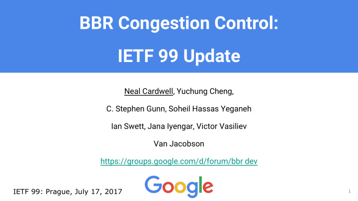 bbr congestion control ietf 99 update