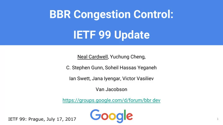 bbr congestion control ietf 99 update