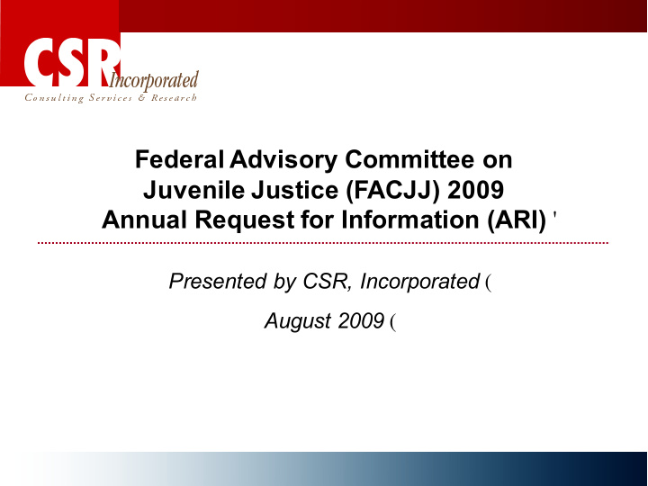 federal advisory committee on juvenile justice facjj 2009