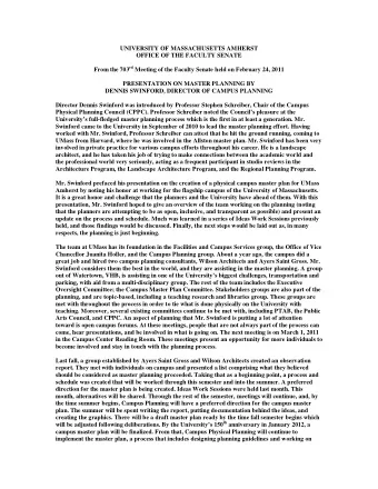 UNIVERSITY OF MASSACHUSETTS AMHERST  OFFICE OF THE FACULTY SENATE From the 703 rd Meeting of the