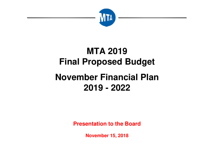mta 2019 final proposed budget november financial plan