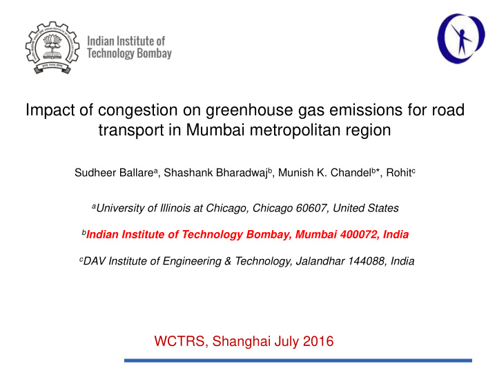 impact of congestion on greenhouse gas emissions for road