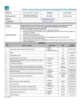 Diablo Canyon Decommissioning Engagement Panel Meeting  Date/Time:  3-13-19 / 6:00 PM  10:00 PM