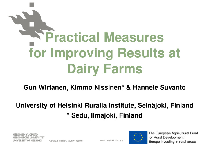 practical measures for improving results at dairy farms