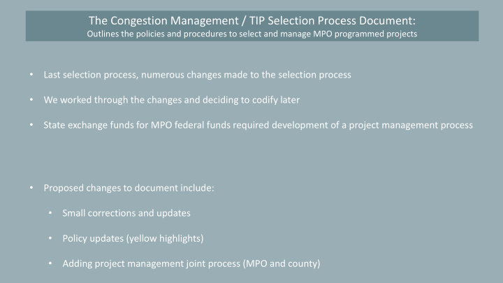 the congestion management tip selection process document