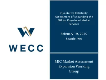 MIC Market Assessment  Expansion Working  Group  Overview of Presentation    Introduction and