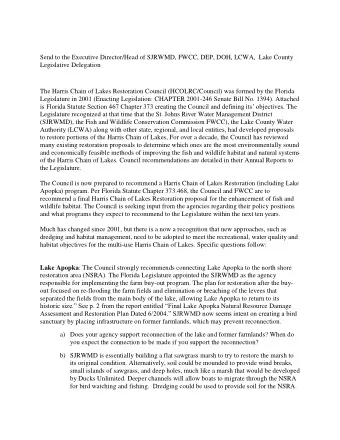 Send to the Executive Director/Head of SJRWMD, FWCC, DEP, DOH, LCWA,  Lake County  Legislative