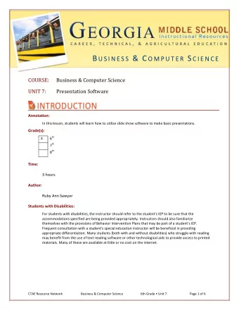 B U S I N E S S &amp; C O M P U T E R S C I E N C E     COURSE:   Business &amp; Computer