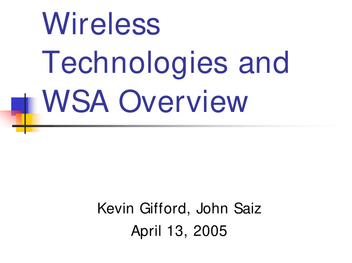wireless technologies and wsa overview