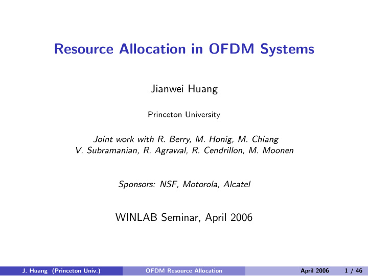 resource allocation in ofdm systems
