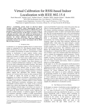 Virtual Calibration for RSSI-based Indoor  Localization with IEEE 802.15.4 Paolo Barsocchi 1 ,