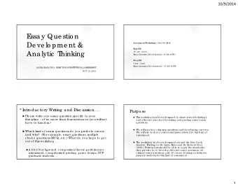 E  ssa y Que stio n  De ve lo pme nt &amp;  Asse ssme nt Wor  kshops - Oc t. 10, 2014  E  ast AM