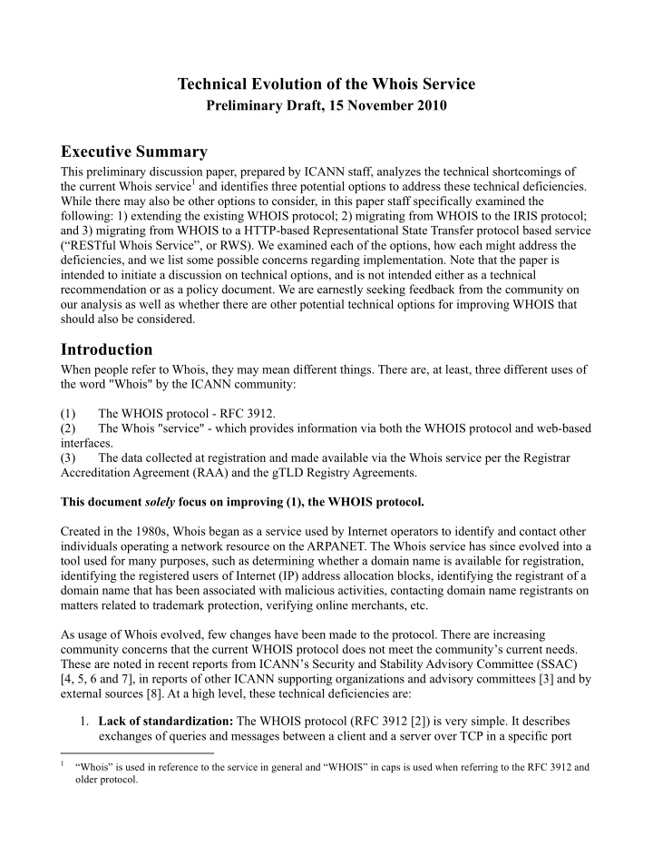 technical evolution of the whois service