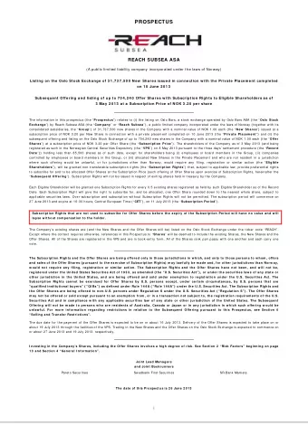 PROSPECTUS  REACH SUBSEA ASA  (A public limited liability company incorporated under the laws of