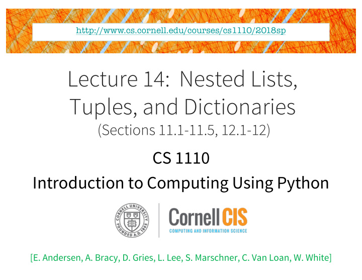 lecture 14 nested lists tuples and dictionaries