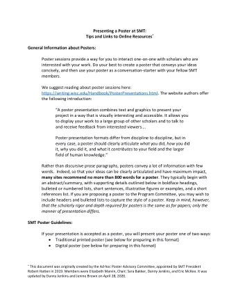 Presenting a Poster at SMT: Tips and Links to Online Resources *  General Information about