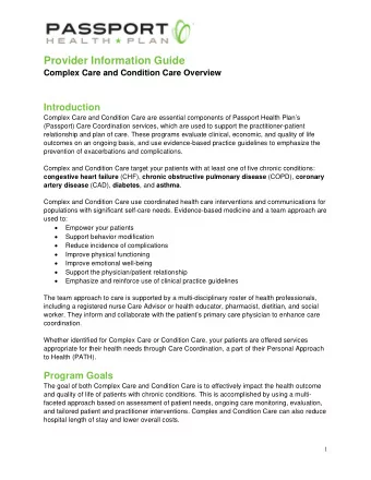 Provider Information Guide  Complex Care and Condition Care Overview  Introduction Complex Care and