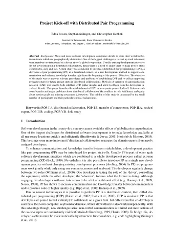Project Kick-off with Distributed Pair Programming  Edna Rosen, Stephan Salinger, and Christopher