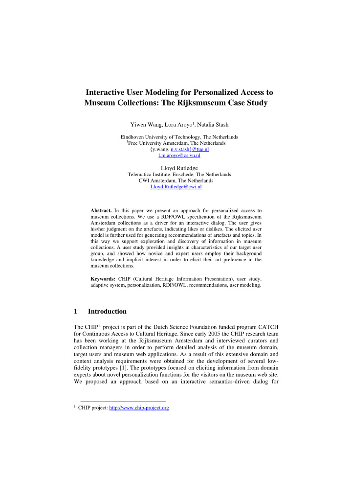 interactive user modeling for personalized access to
