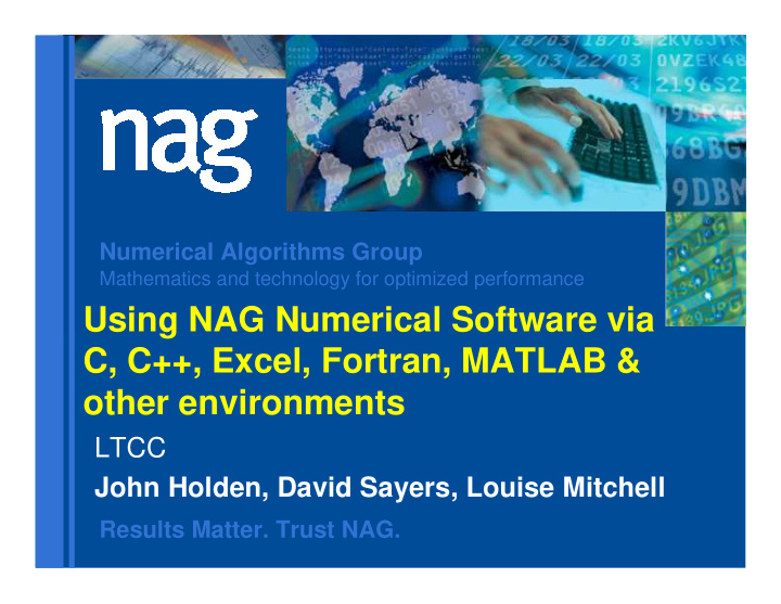 using nag numerical software via c c excel fortran matlab