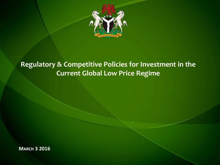 regulatory competitive policies for investment in the