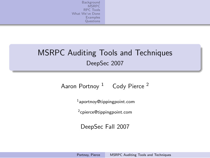 msrpc auditing tools and techniques