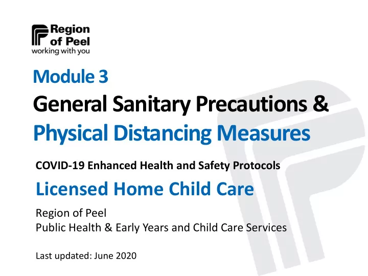 general sanitary precautions physical distancing measures